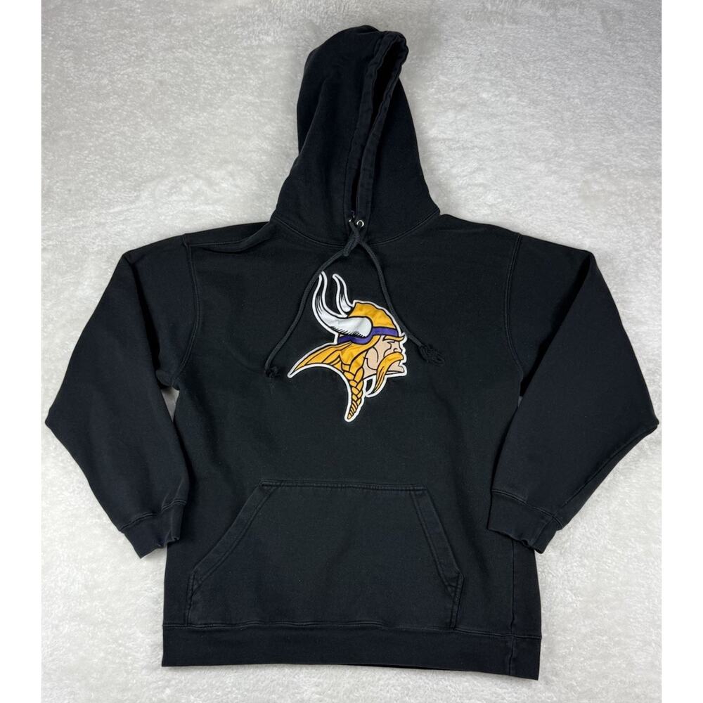 Minnesota Vikings Hoodie Mens Sz L Reebok Black Purple NFL Sweater Pullover Skol